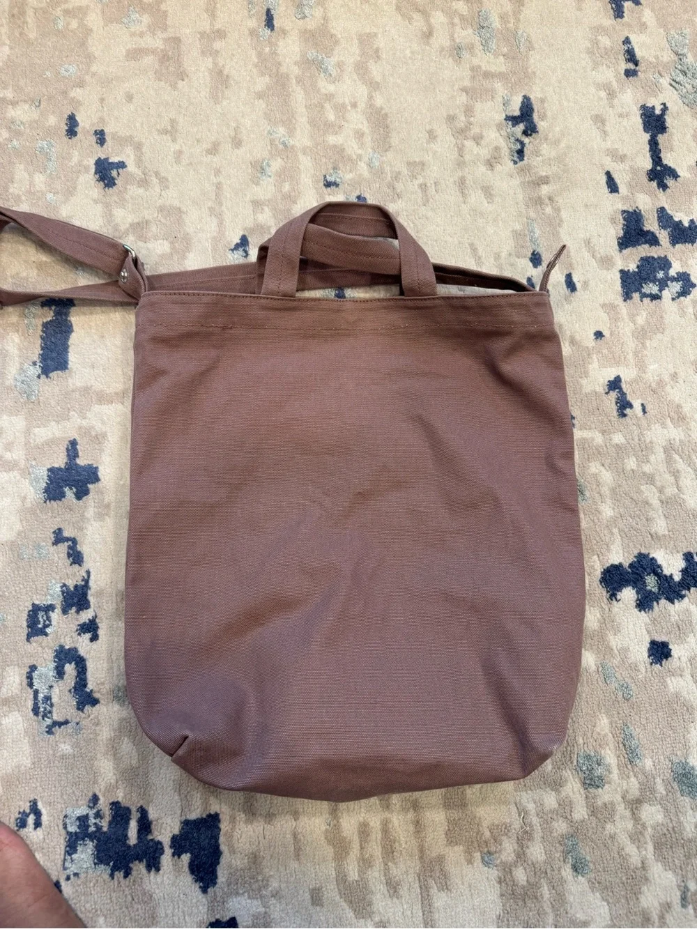BAGGU Brown Canvas Messenger Tote with Shoulder Strap